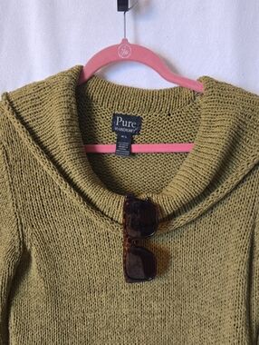Pure Handknit Olive Shawl Collar Sweater Chunky Knit Cozy Oversized Pullover